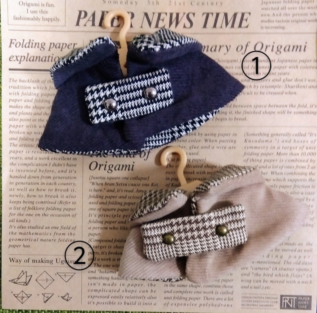 10センチぬい用マント(グレンチェック柄/グレー・ベージュ)