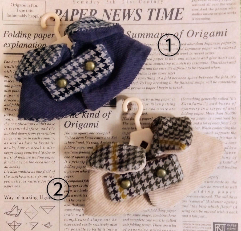 10センチぬい用マント(コーデュロイのチェック柄/グレー・ベージュ)