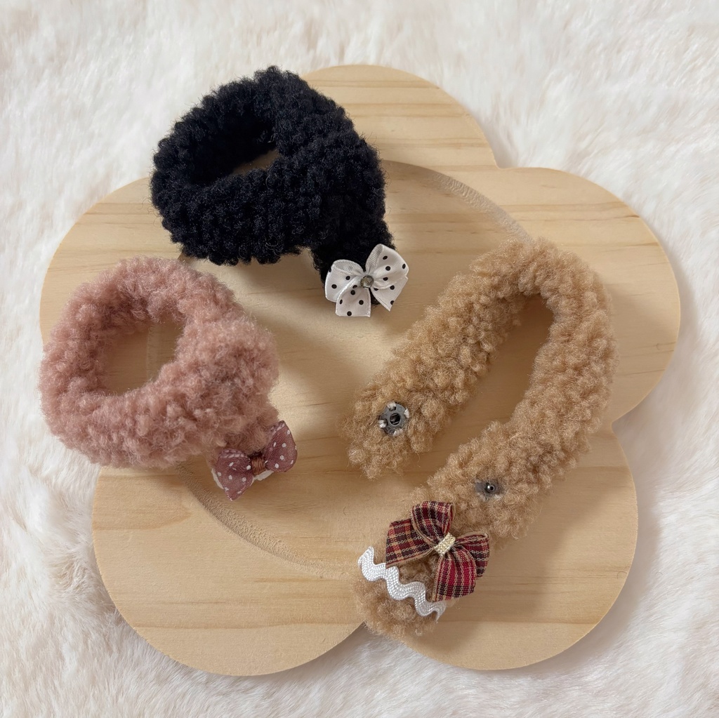 もこもこマフラー【茶×チェックリボン】