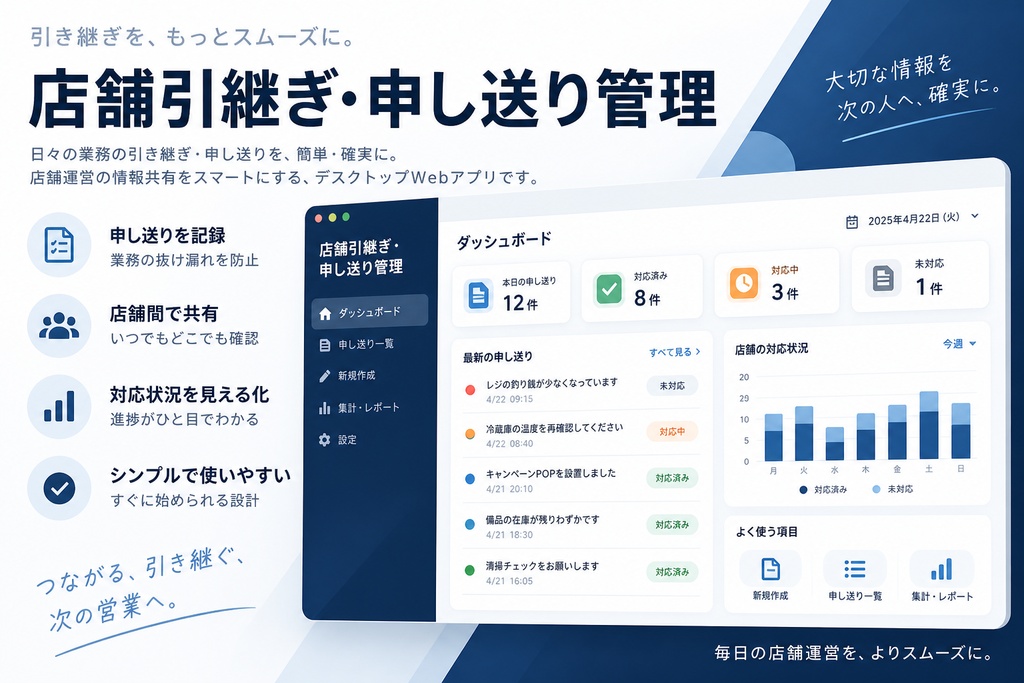 店舗向け 引継ぎ・申し送り管理Webアプリ（オフライン対応）
