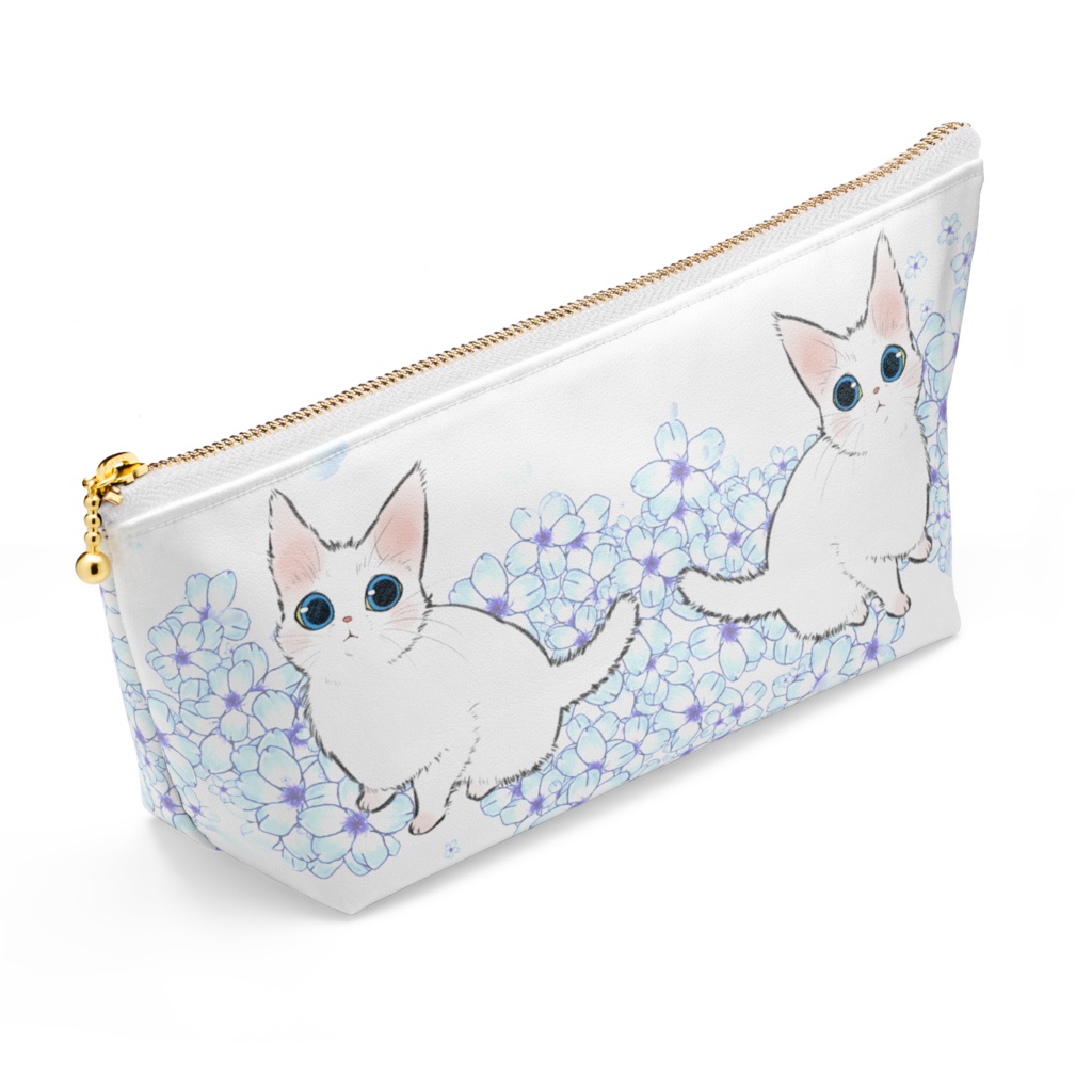 猫のしろしろポーチ(青