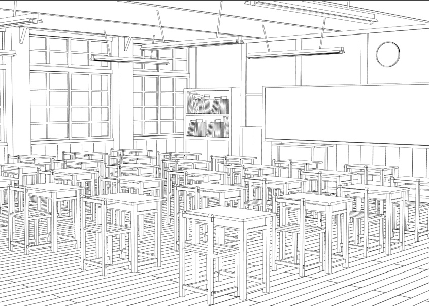 木造教室・廊下(クリスタ用)
