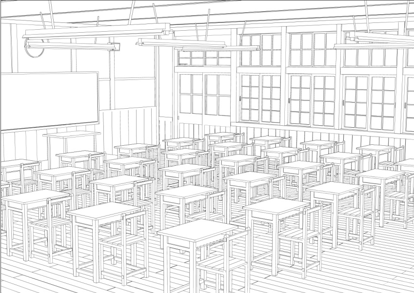 木造教室・廊下(クリスタ用)