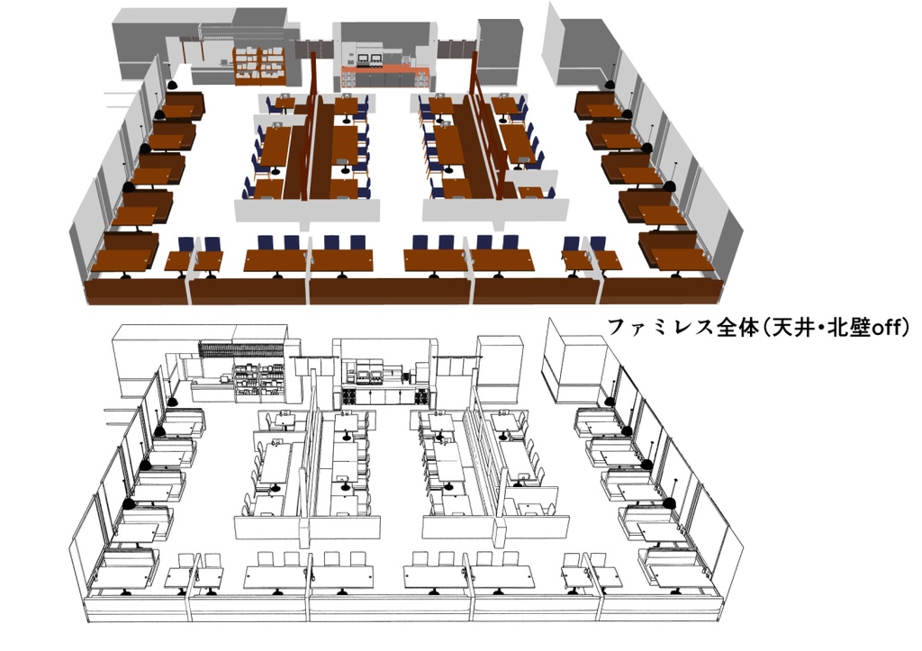 ファミレス店内【3D素材】