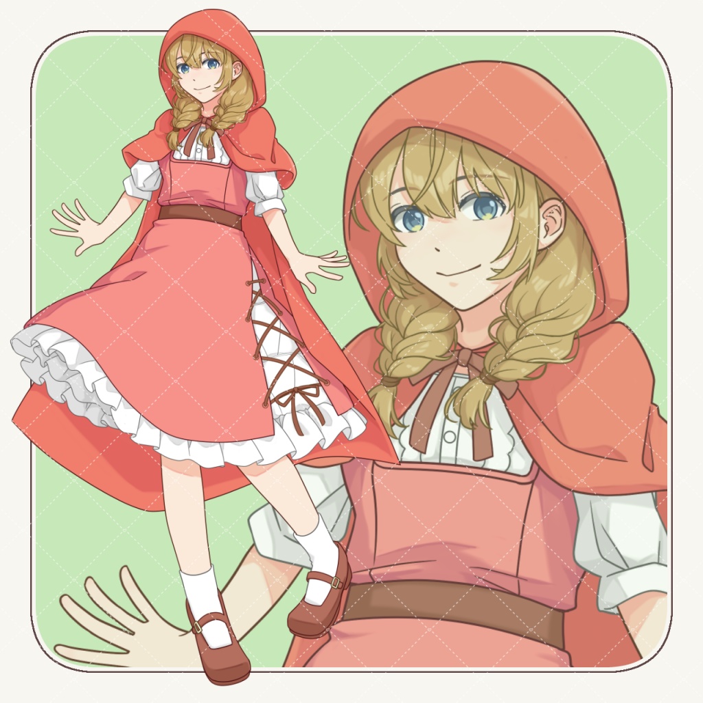 赤ずきんモチーフの女の子|全身立ち絵【表情10種】