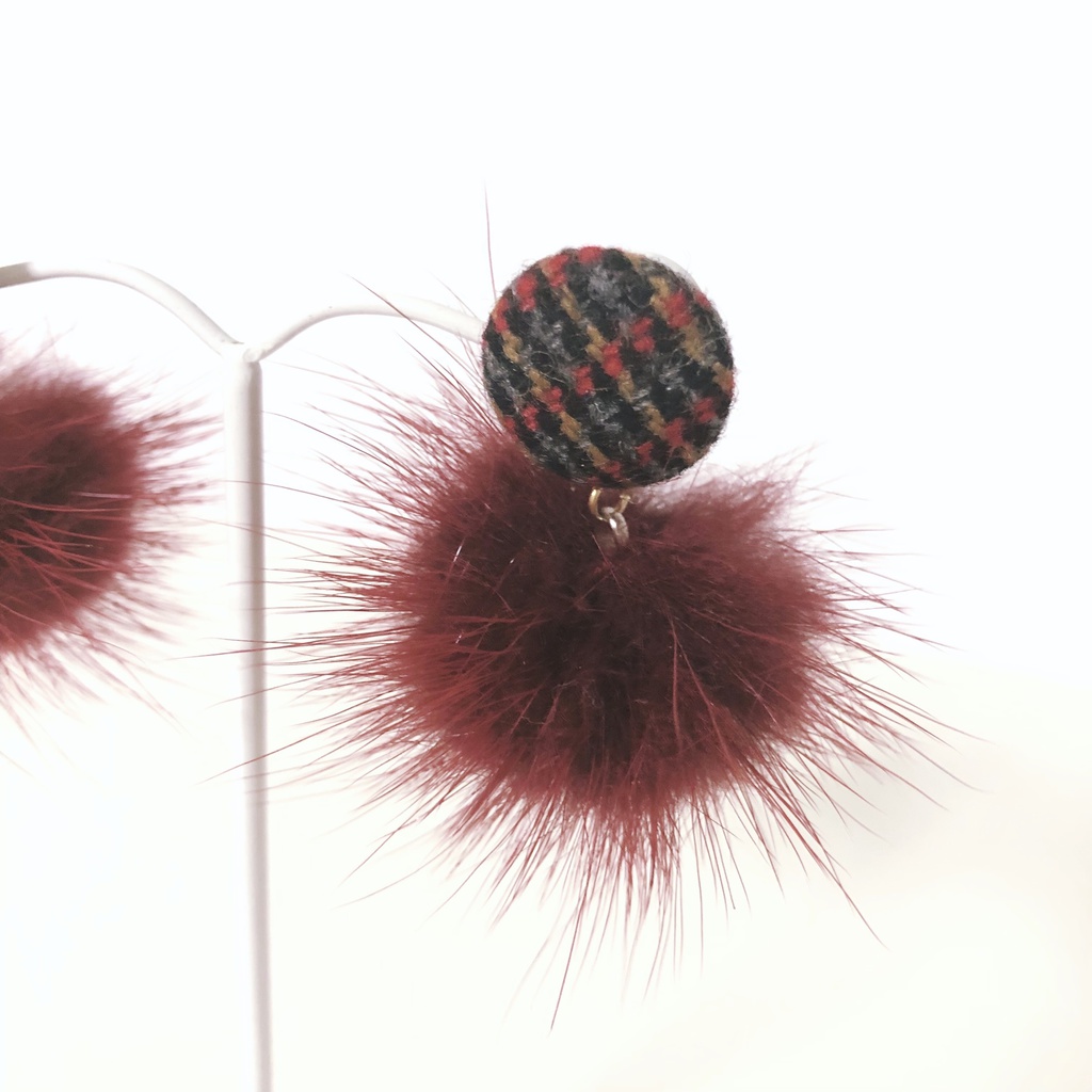 冬のミンクファー×くるみボタンイヤリング・ピアス赤井・安室イメージ