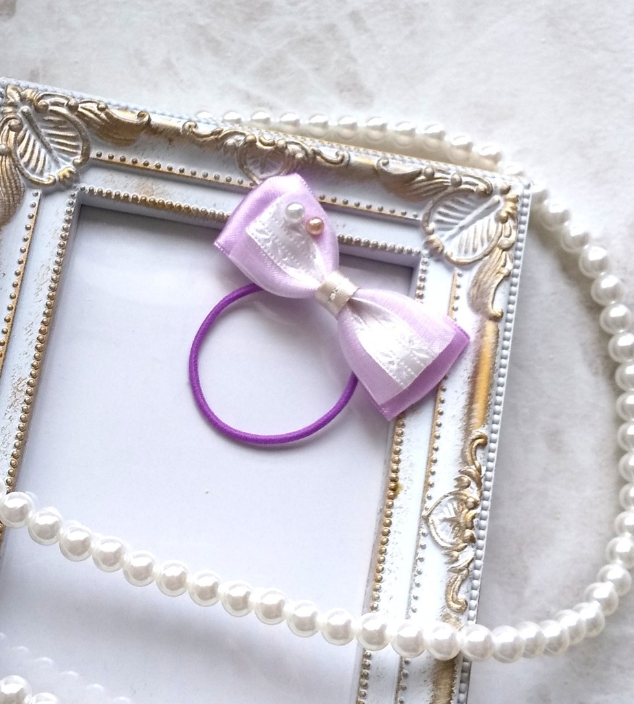 パール付き パープルリボン【もちマス・ねんどろいど・ぬい 小物】