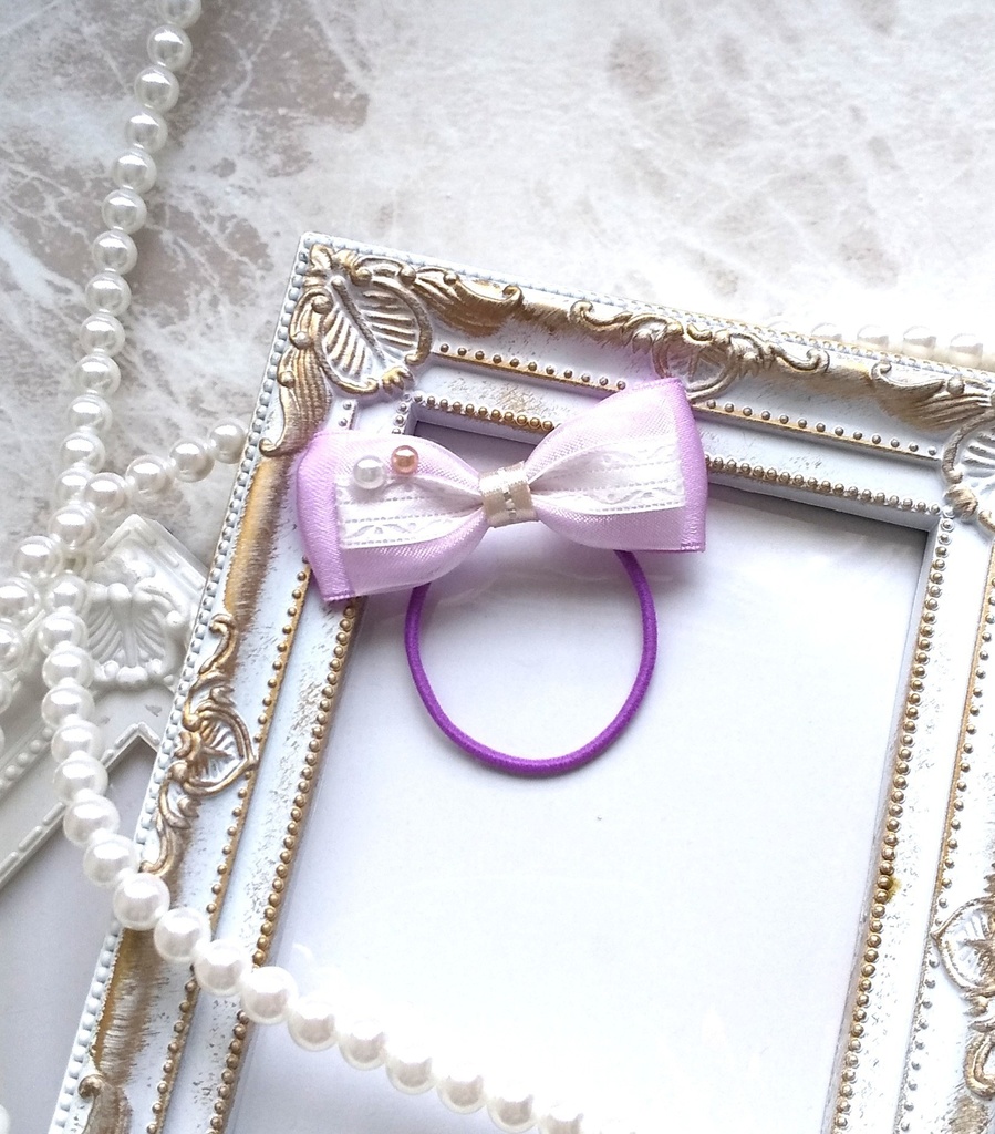 パール付き パープルリボン【もちマス・ねんどろいど・ぬい 小物】