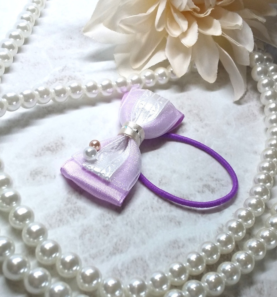 パール付き パープルリボン【もちマス・ねんどろいど・ぬい 小物】
