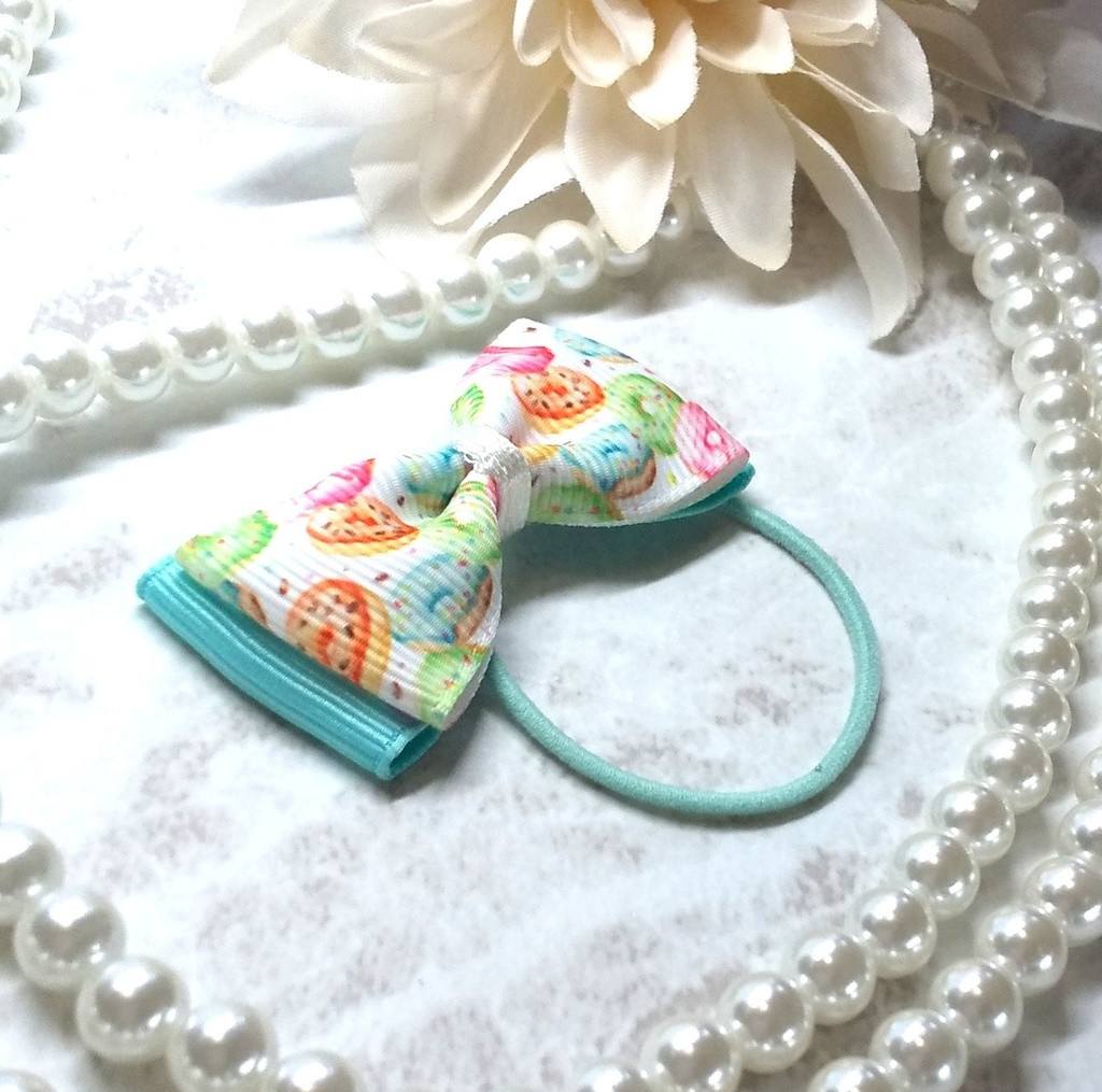 ドーナツ柄グリーンリボン【もちマス・ねんどろいど・ぬい 小物】