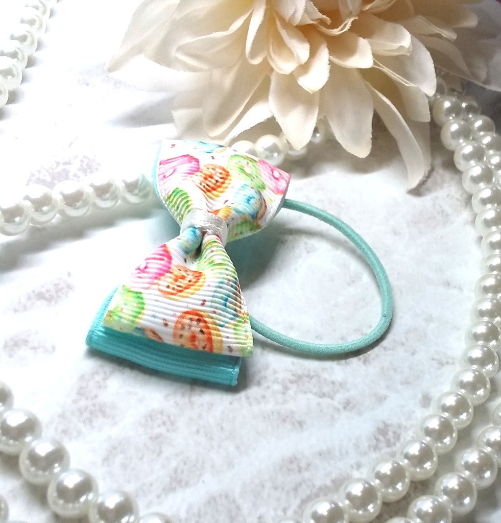 ドーナツ柄グリーンリボン【もちマス・ねんどろいど・ぬい 小物】