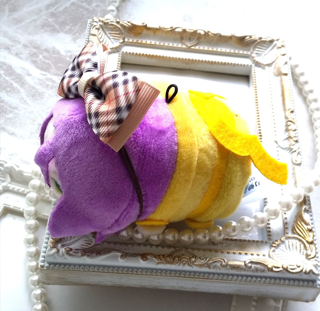 ベージュチェック柄リボン【もちマス・ねんどろいど・ぬい 小物】