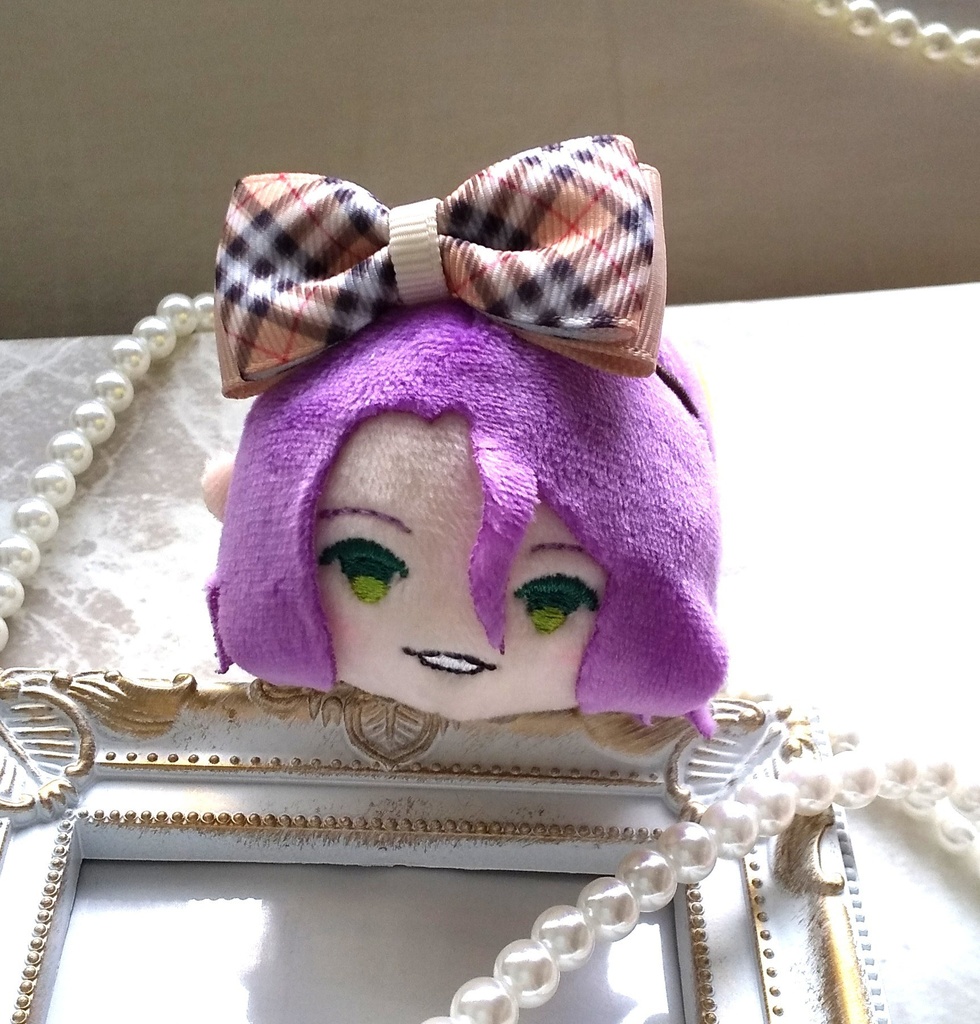 ベージュチェック柄リボン【もちマス・ねんどろいど・ぬい 小物】