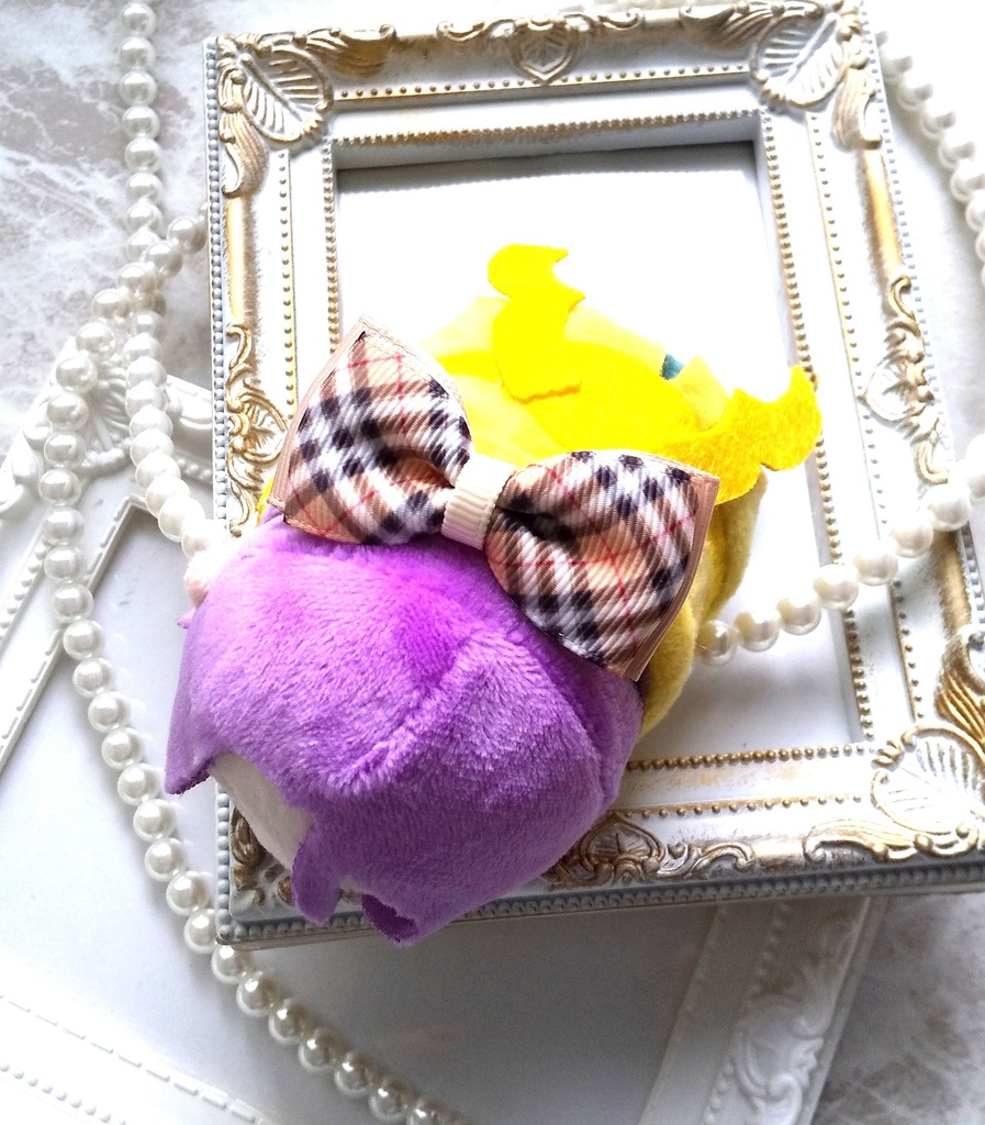 ベージュチェック柄リボン【もちマス・ねんどろいど・ぬい 小物】