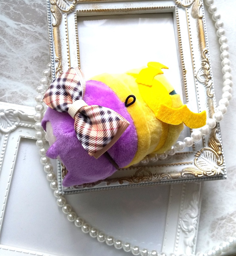 ベージュチェック柄リボン【もちマス・ねんどろいど・ぬい 小物】