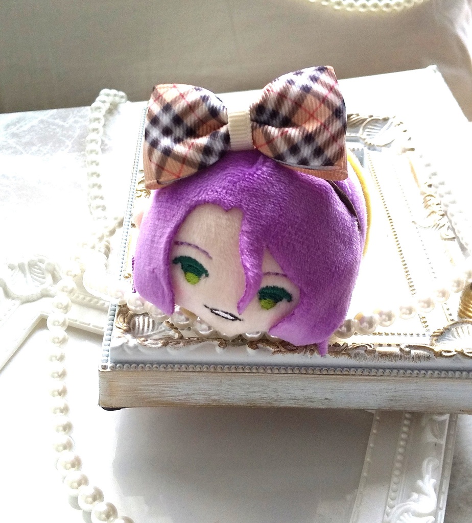 ベージュチェック柄リボン【もちマス・ねんどろいど・ぬい 小物】