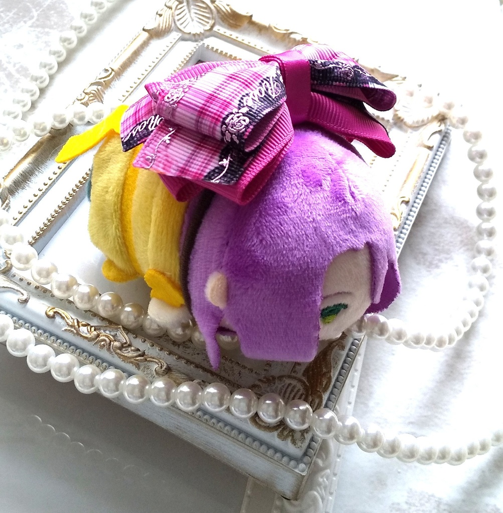 ラメ猫柄のピンクリボン【もちマス・ねんどろいど・ぬい 小物】