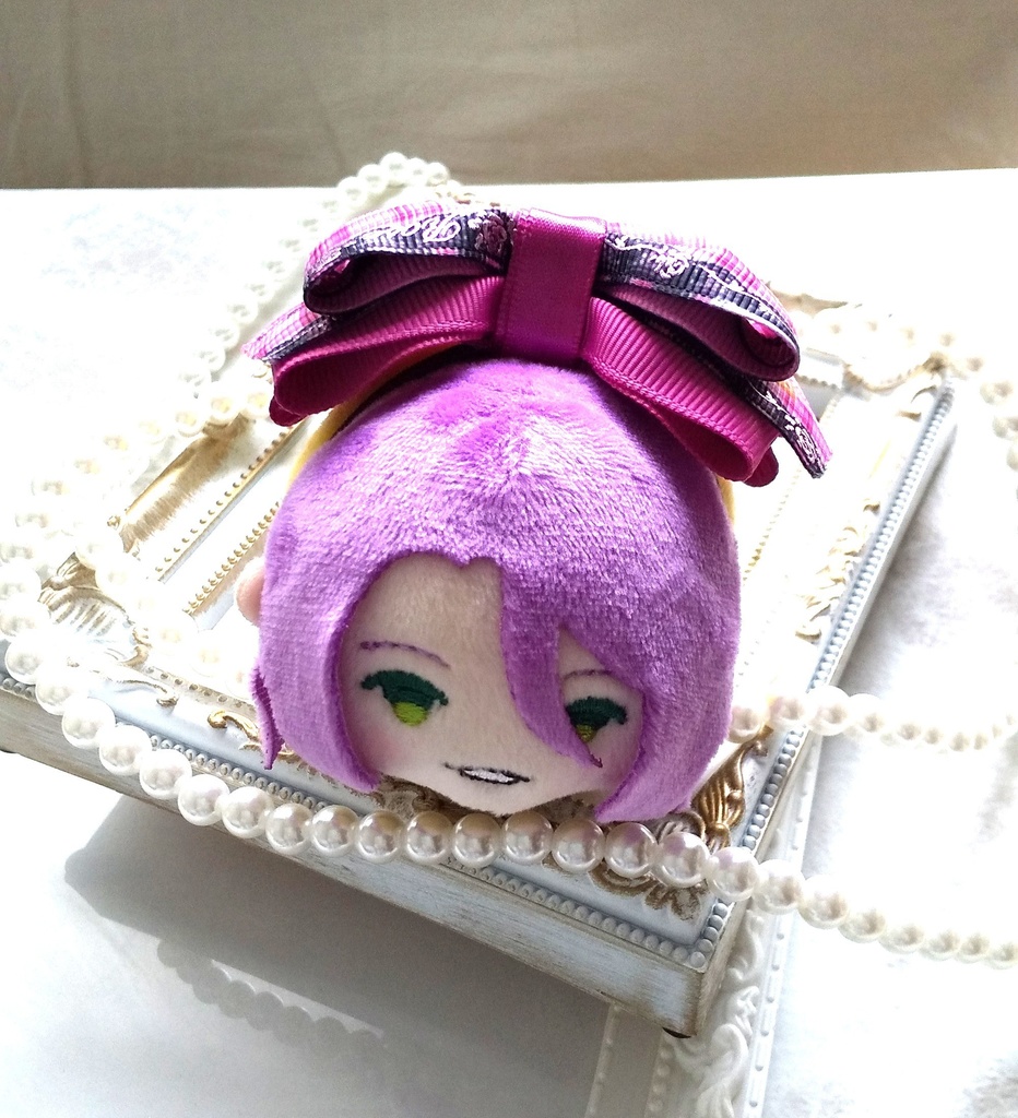 ラメ猫柄のピンクリボン【もちマス・ねんどろいど・ぬい 小物】