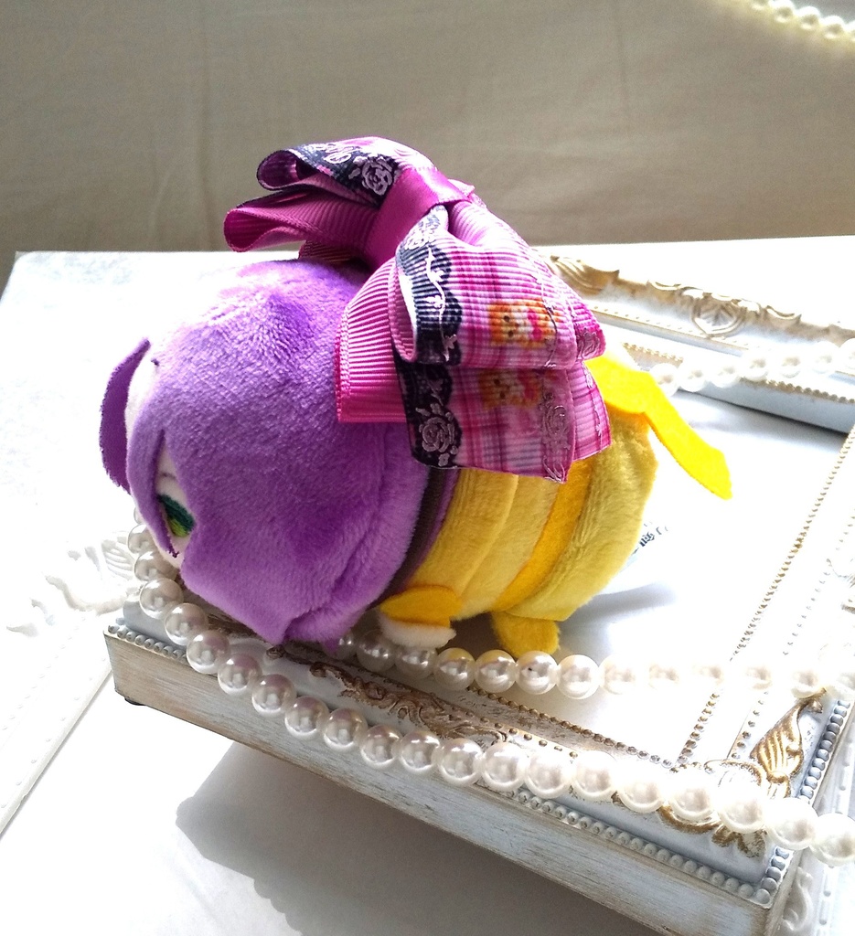 ラメ猫柄のピンクリボン【もちマス・ねんどろいど・ぬい 小物】