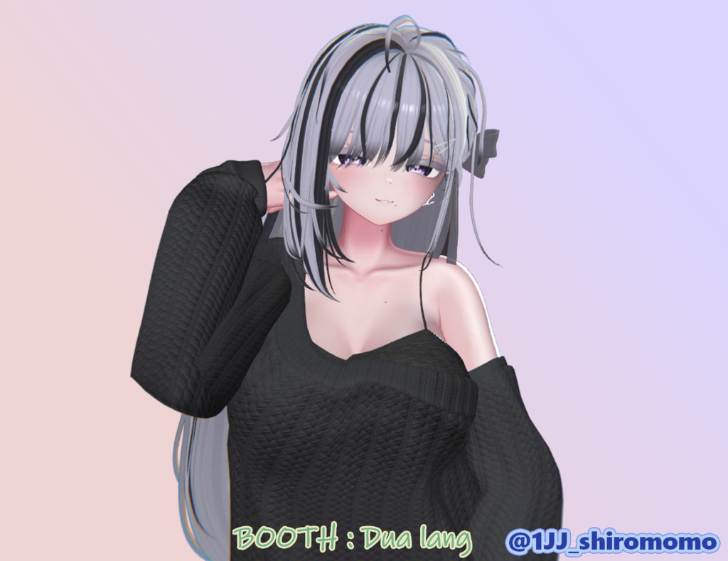 【ポイントリボン ロングヘア】Mask、Main color2Texture