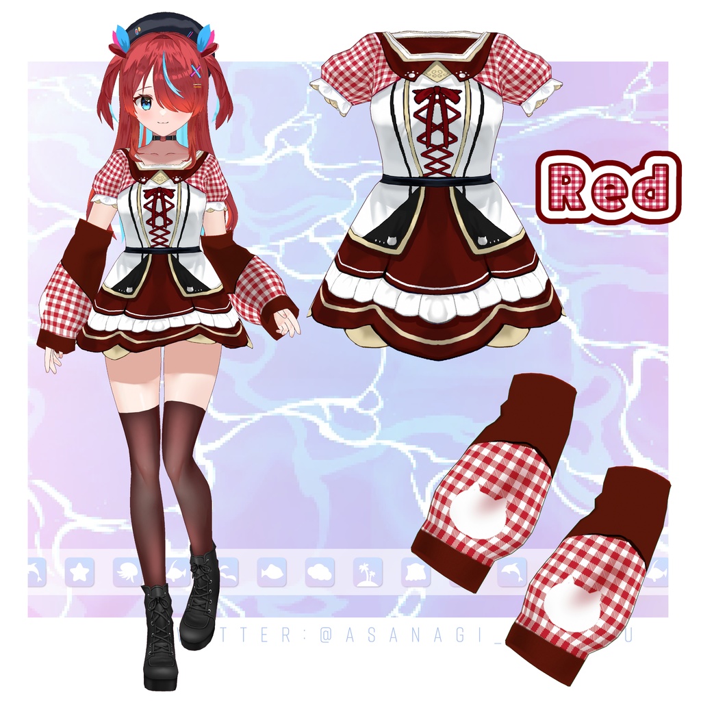 【VRoid】ねこギンガムチェックワンピース