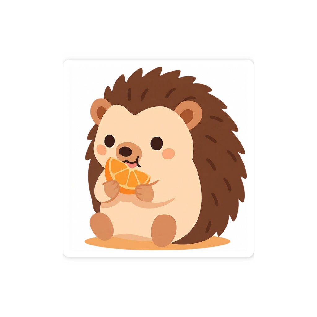 オレンジをたべるハリネズミ　ステッカー｜もぐもふ