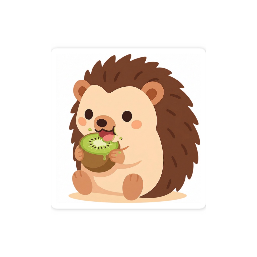 キウイをたべるハリネズミ　ステッカー｜もぐもふ