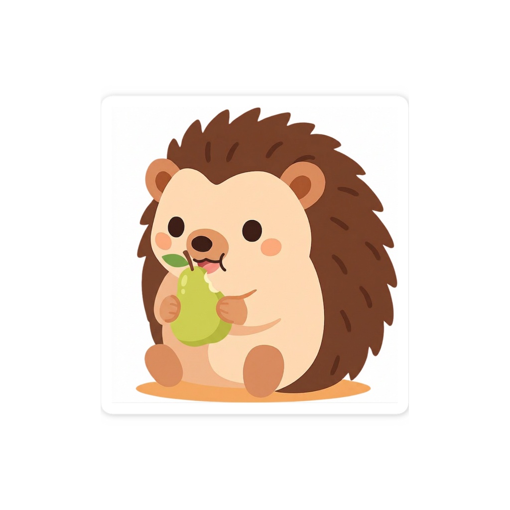 ナシをたべるハリネズミ　ステッカー｜もぐもふ