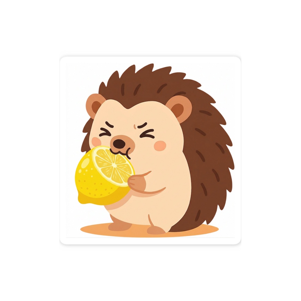 レモンをたべるハリネズミ　ステッカー｜もぐもふ