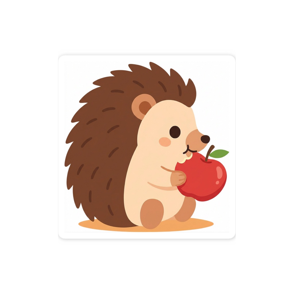 リンゴをたべるハリネズミ ステッカー|もぐもふ