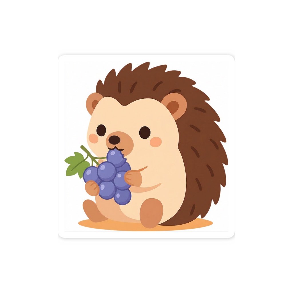 ブドウをたべるハリネズミ　ステッカー｜もぐもふ