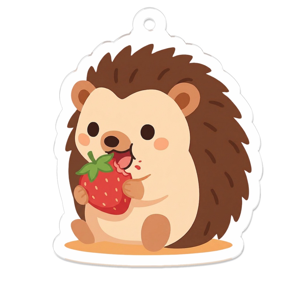 イチゴをたべるハリネズミ　アクリルホルダー｜もぐもふ