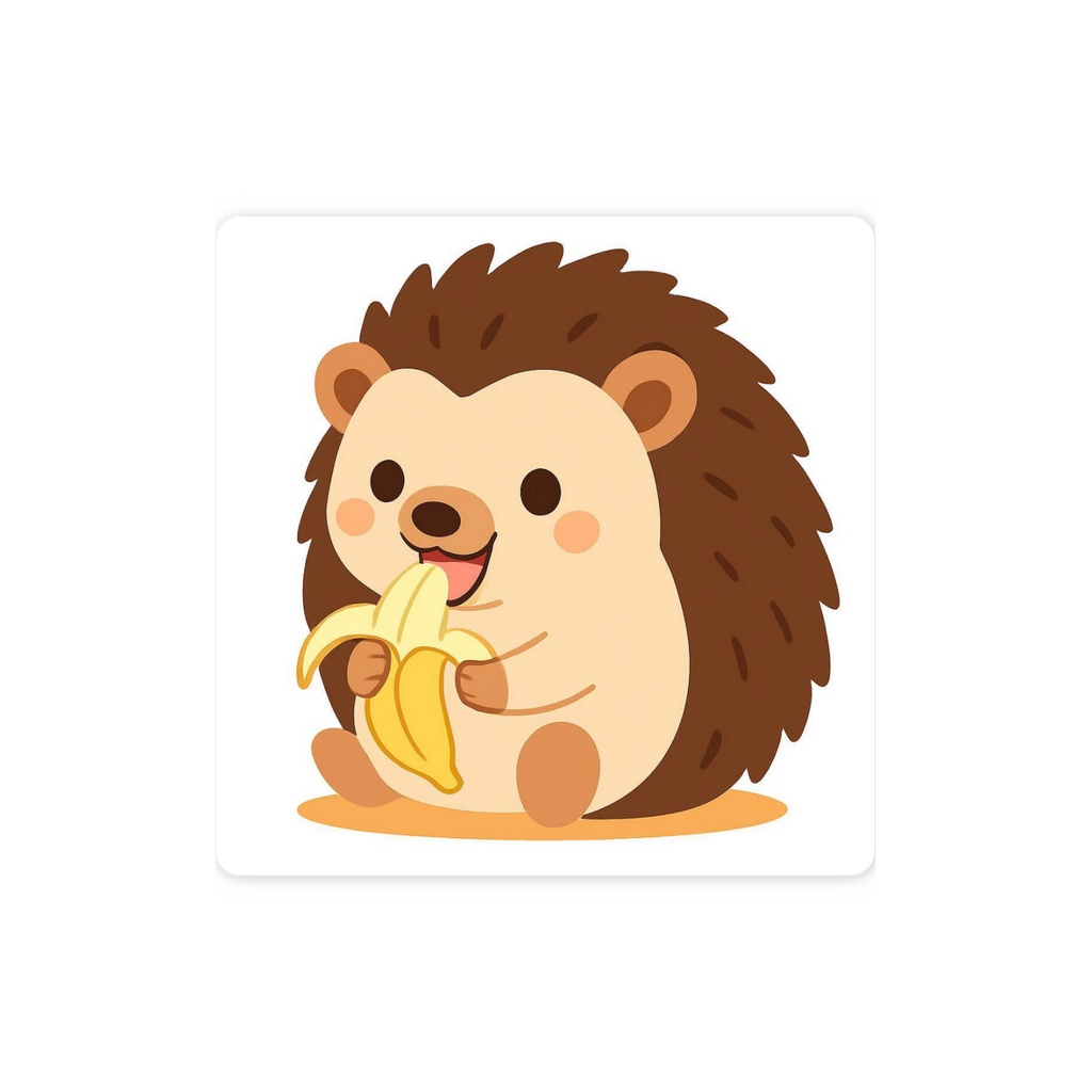 バナナをたべるハリネズミ ステッカー|もぐもふ