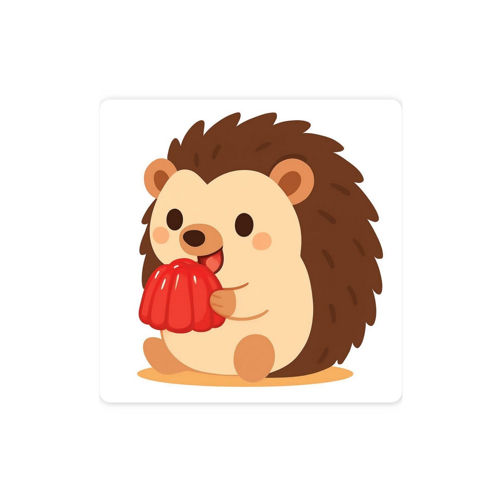 ゼリーをたべるハリネズミ　ステッカー｜もぐもふ
