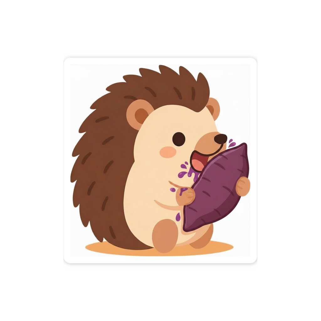 サツマイモをたべるハリネズミ　ステッカー｜もぐもふ