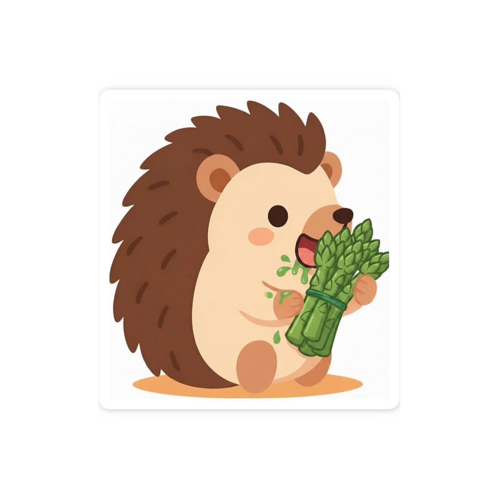 アスパラをたべるハリネズミ ステッカー|もぐもふ