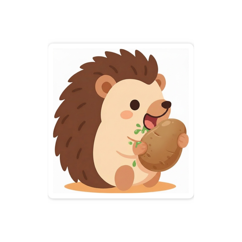 ジャガイモをたべるハリネズミ　ステッカー｜もぐもふ