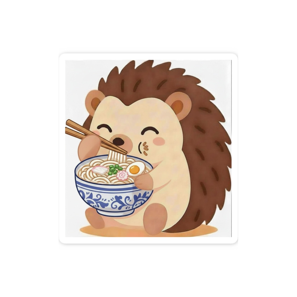 うどんをたべるハリネズミ ステッカー|もぐもふ