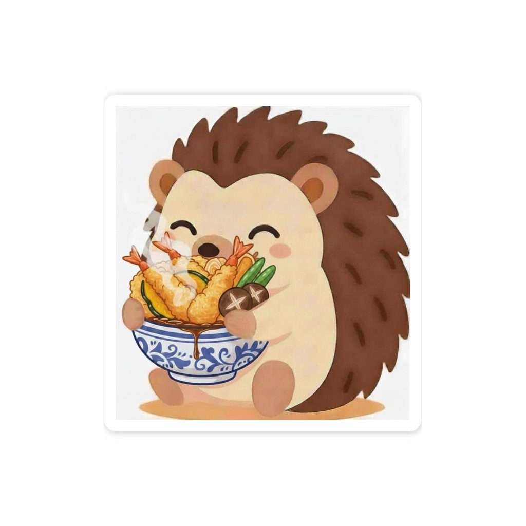 天丼をたべるハリネズミ ステッカー|もぐもふ