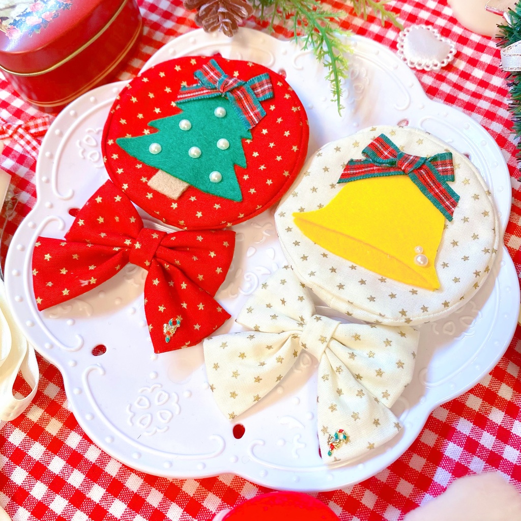 クリスマスリボン+ベレー帽