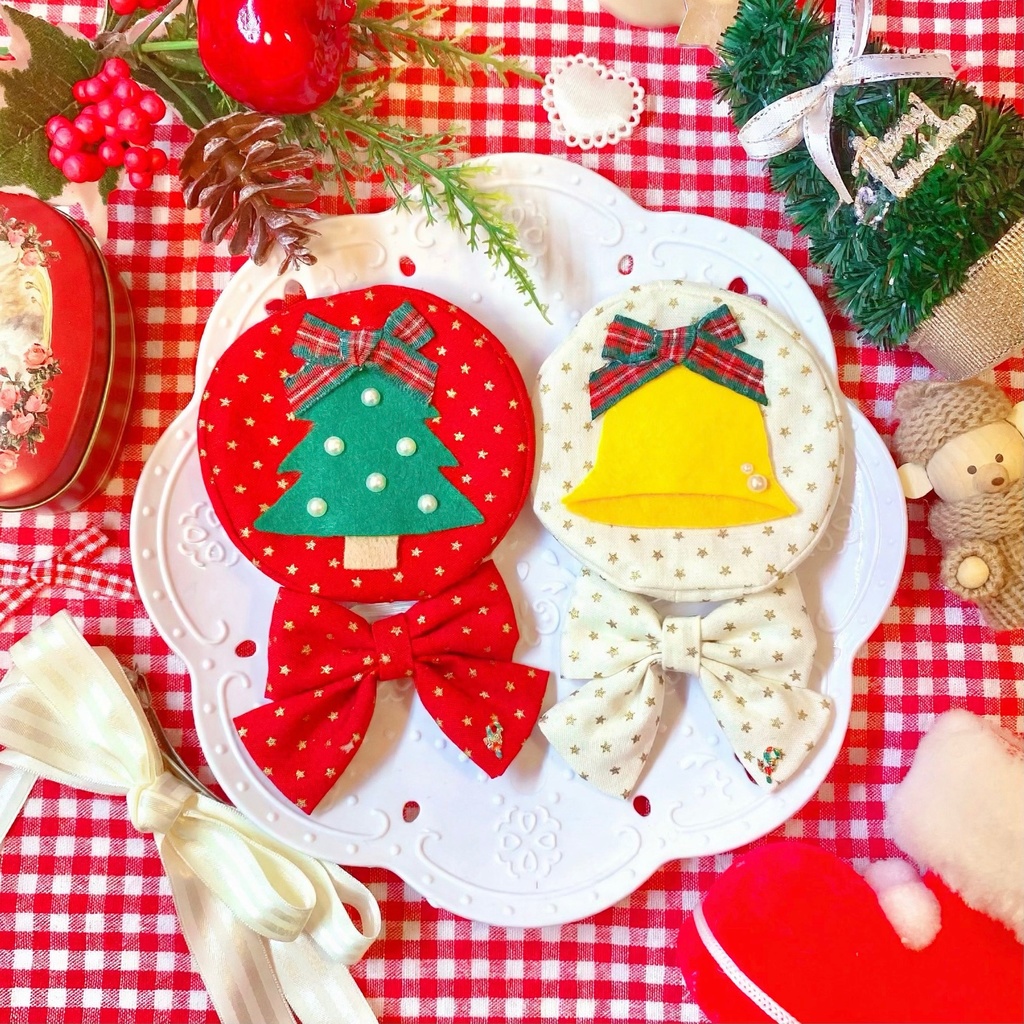 クリスマスリボン+ベレー帽