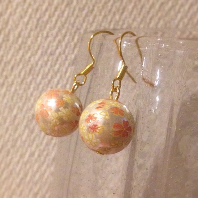 和風ピアス（桜柄パール）
