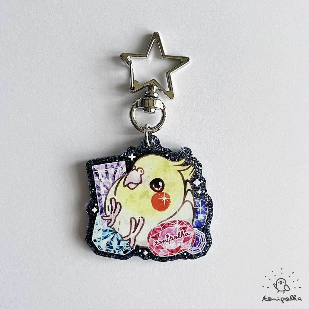 キラキラ宝石インコキーホルダー