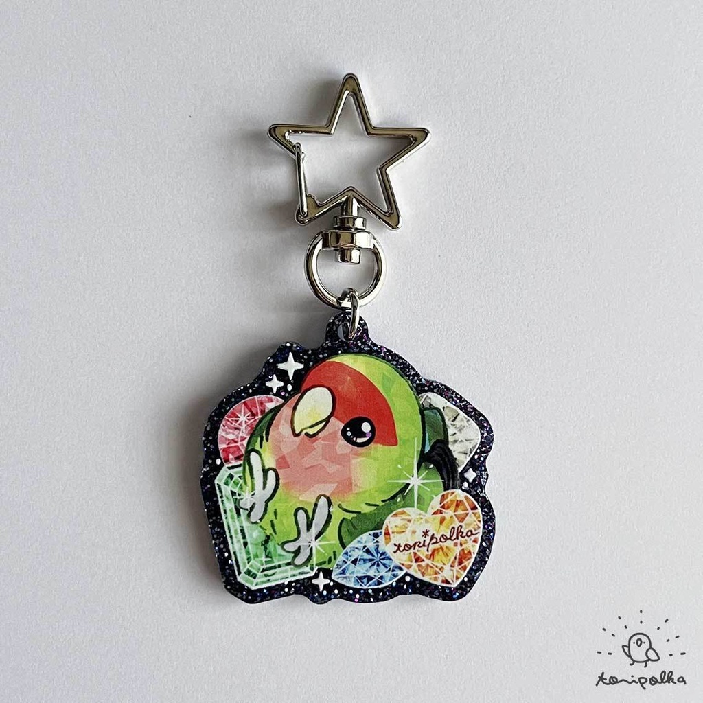 キラキラ宝石インコキーホルダー