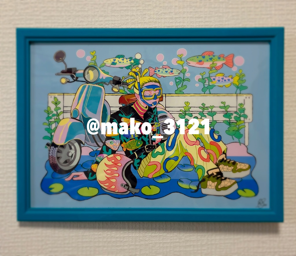 オリジナルイラスト 額装アート「Biker＆Fish」