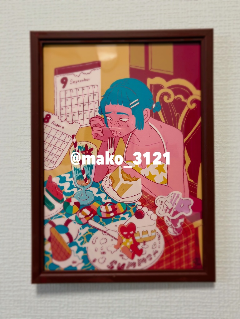 オリジナルイラスト 額装アート(A4)「夏はもう満腹」