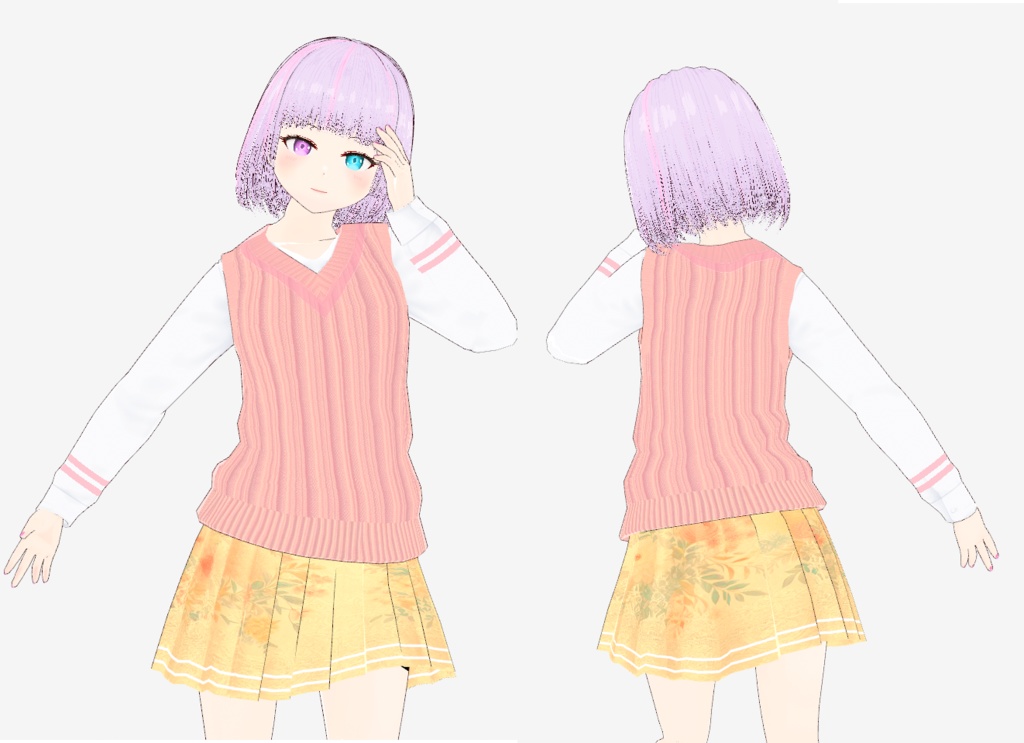 【Vroid】line vest and floral skirt（ラインベストと花柄スカートのコーデ）