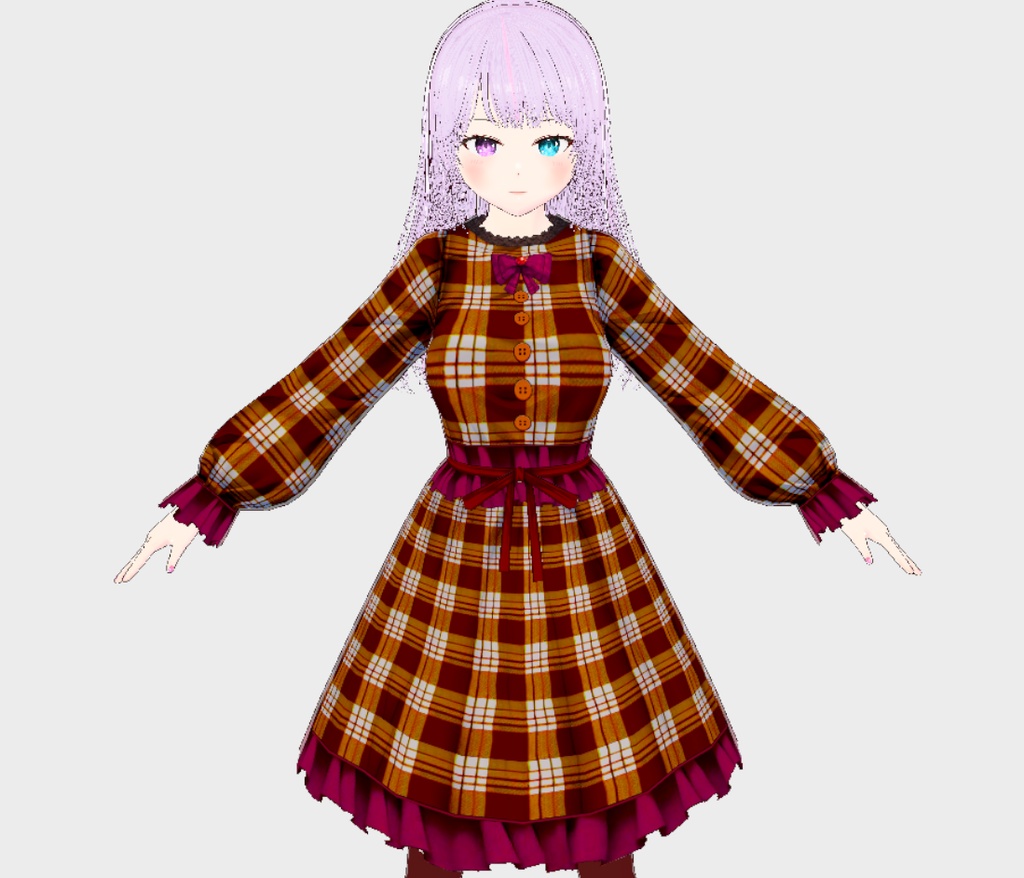 【Vroid】※無料※秋先取りチェックのワンピース【服】