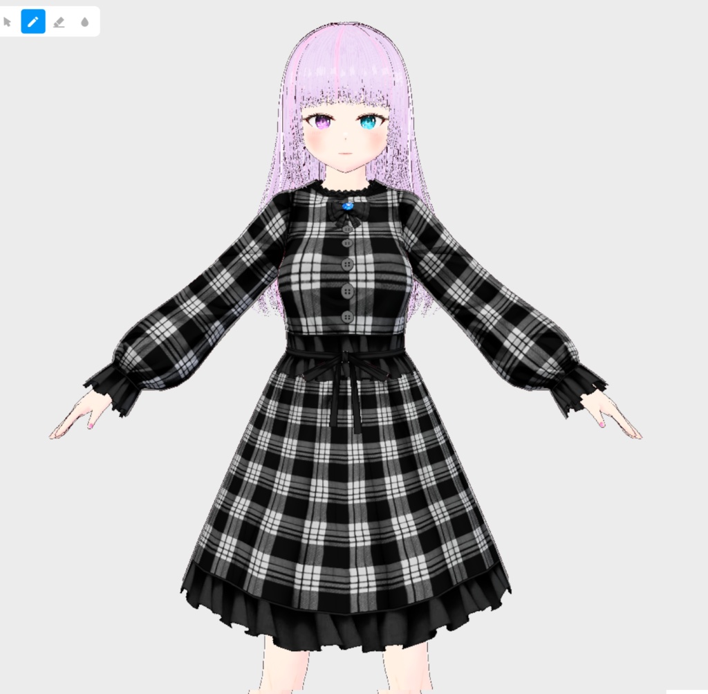【Vroid】※無料※黒チェックのワンピース【服】