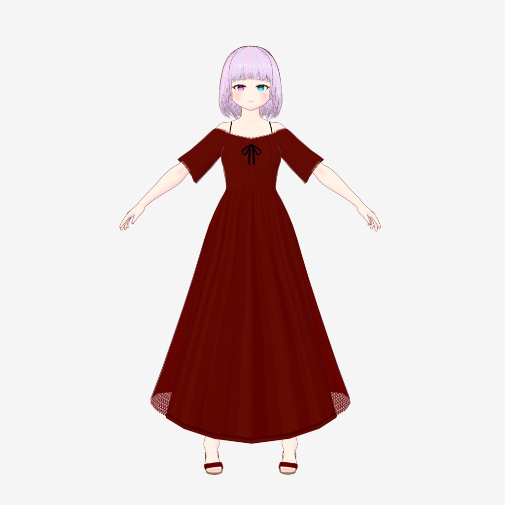 【無料】赤のスリット入りワンピースセット【服】